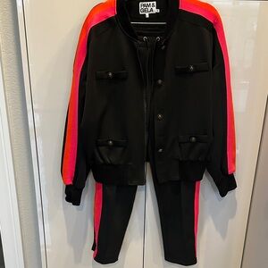 Pam & Gela Black Jacket and Pants with Pink and Orange Stripes